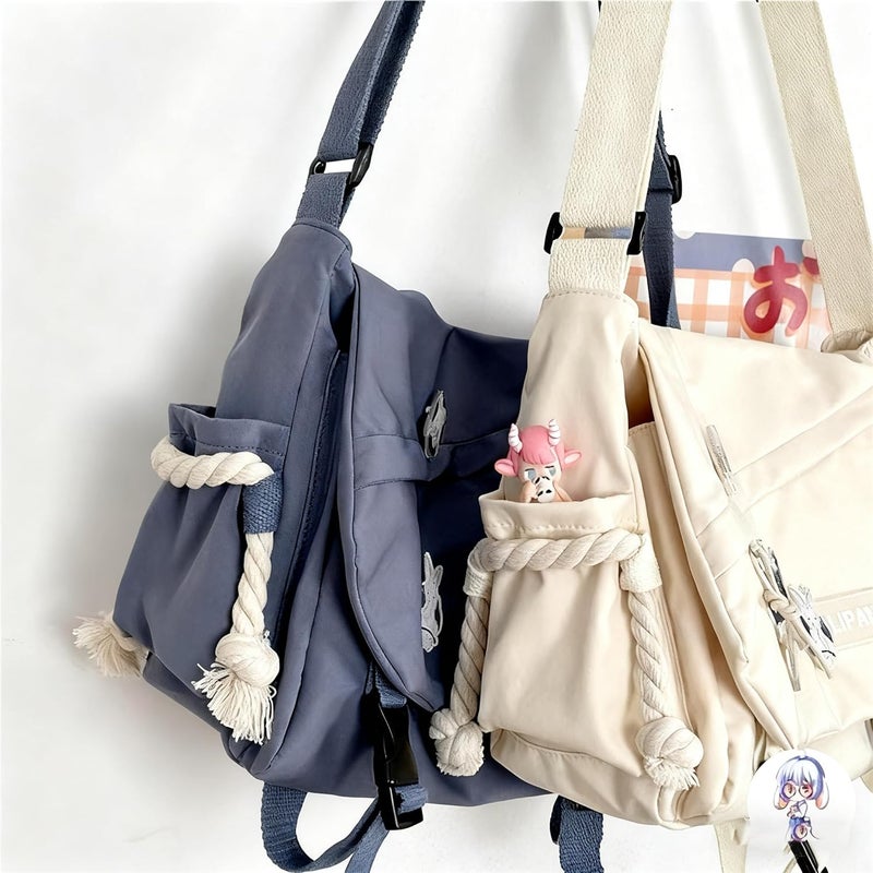 INSHERE Aesthetic Crossbody Bag with Cute Pins and Ornament, Nylon Shoulder Messenger Bag Japanese Kawaii Bag for Women Men - Image 5